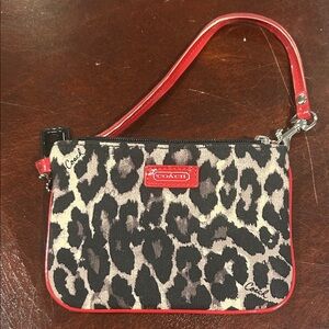Coach Animal Print Wristlet with Red Trim